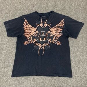 Champs University of Miami Hurricanes Gothic Distressed Black Tee‎ Small Y2K
